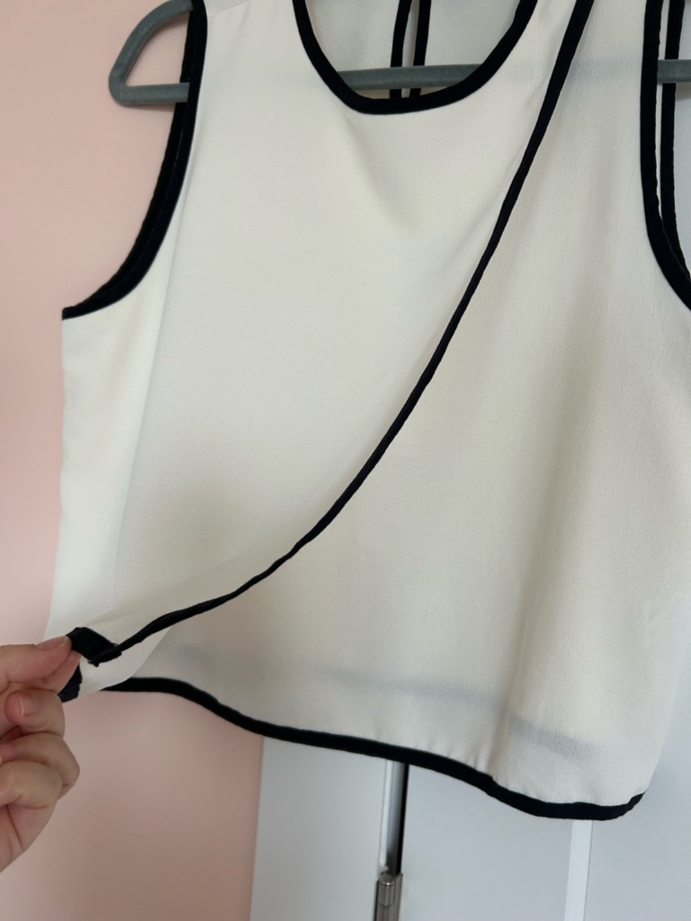 Zara White Sleeveless Contrast-Trim Top size L - Picture 3 of 7